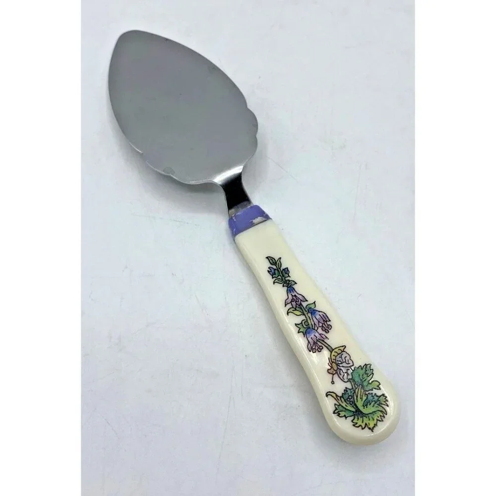 Vintage Pie Cake Knife Etched Design Blade Floral Print Handle Cottagecore 6.5 